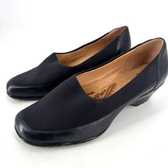 Sofft Womens Leather Fabric Stretch Square Toe Slip On Loafers Black Size 9 wide - Picture 1 of 12